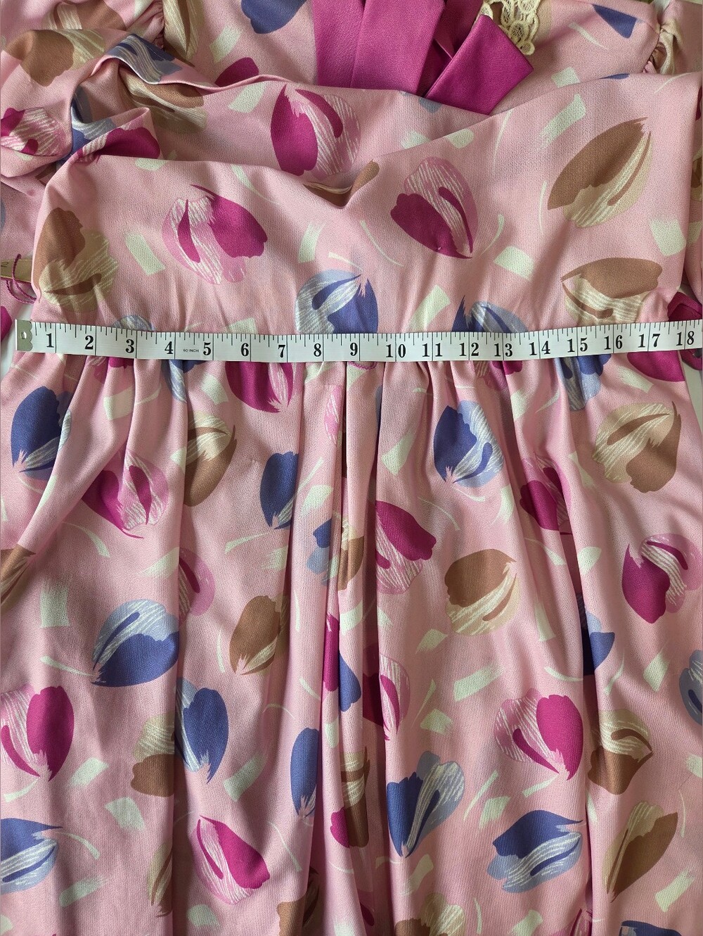Vintage 70/80s Sears Pink Pastel Floral Dress Belt Sz M Coquette Bow Pastel - Picture 12 of 13